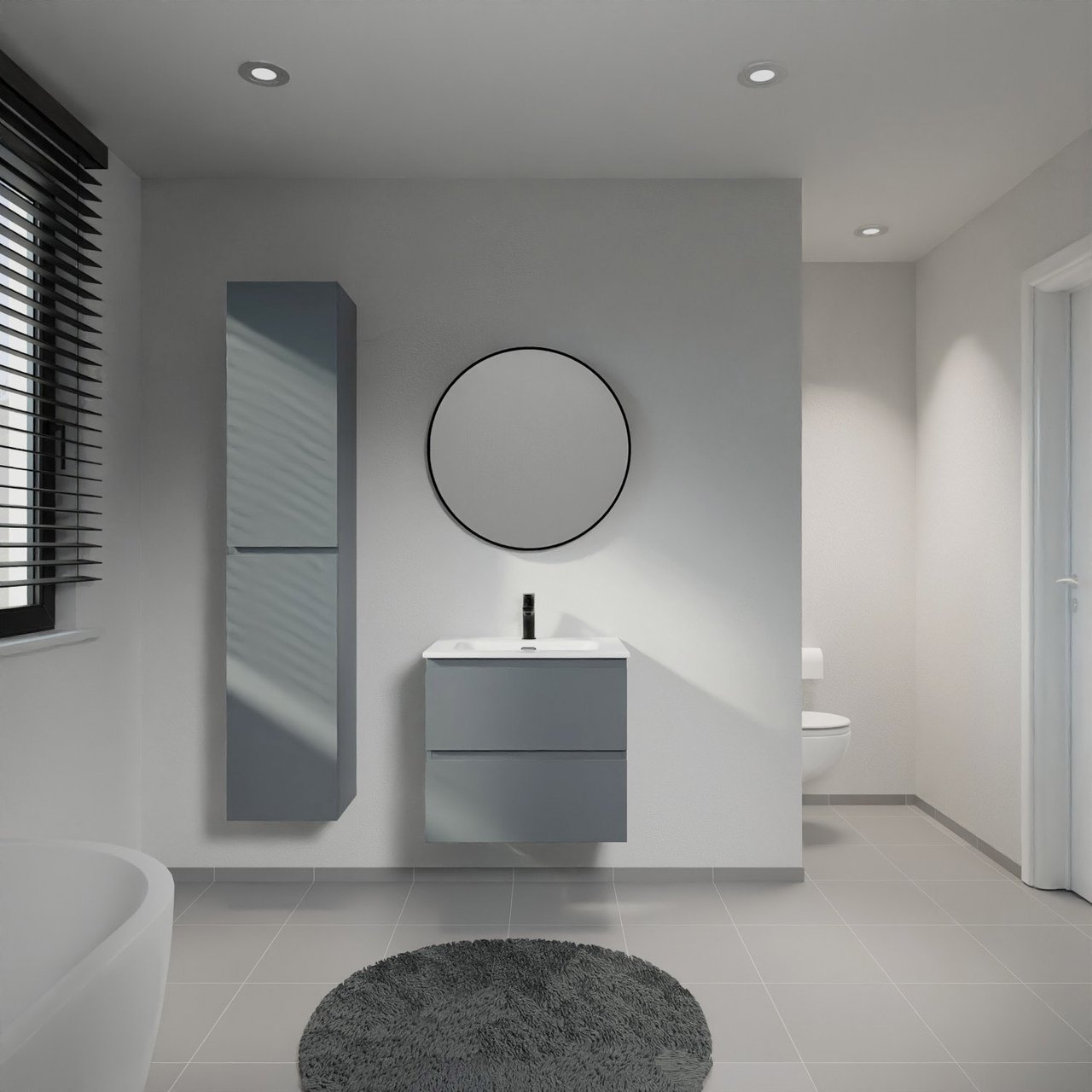 Linie Lado meuble salle de bains suspendu 60 x 46 cm bleu anthracite avec Baro plan simple en porcelaine blanc brillant