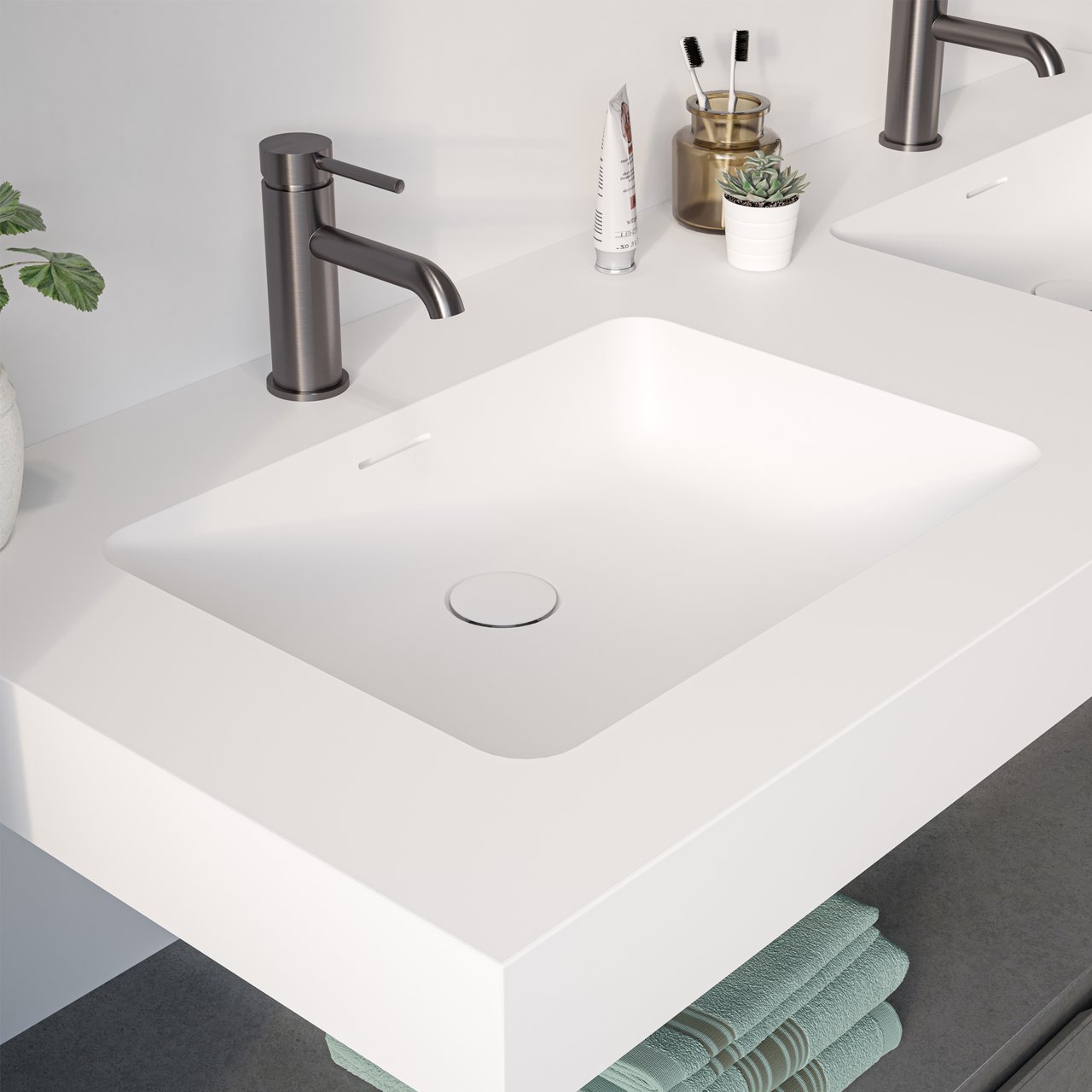 Blaufoss Round EcoStart Standard-Waschbecken Armatur: Gunmetal gebürstet