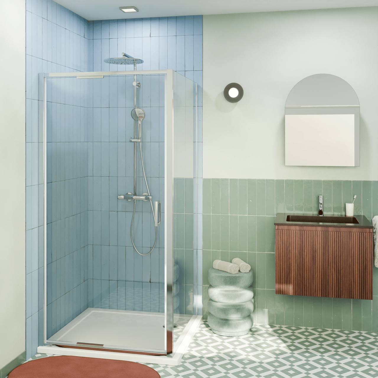 Luca Varess Vidor In douchehoek met draaideur en vaste zijwand 100 x 80 cm helder glas glans chroom profiel