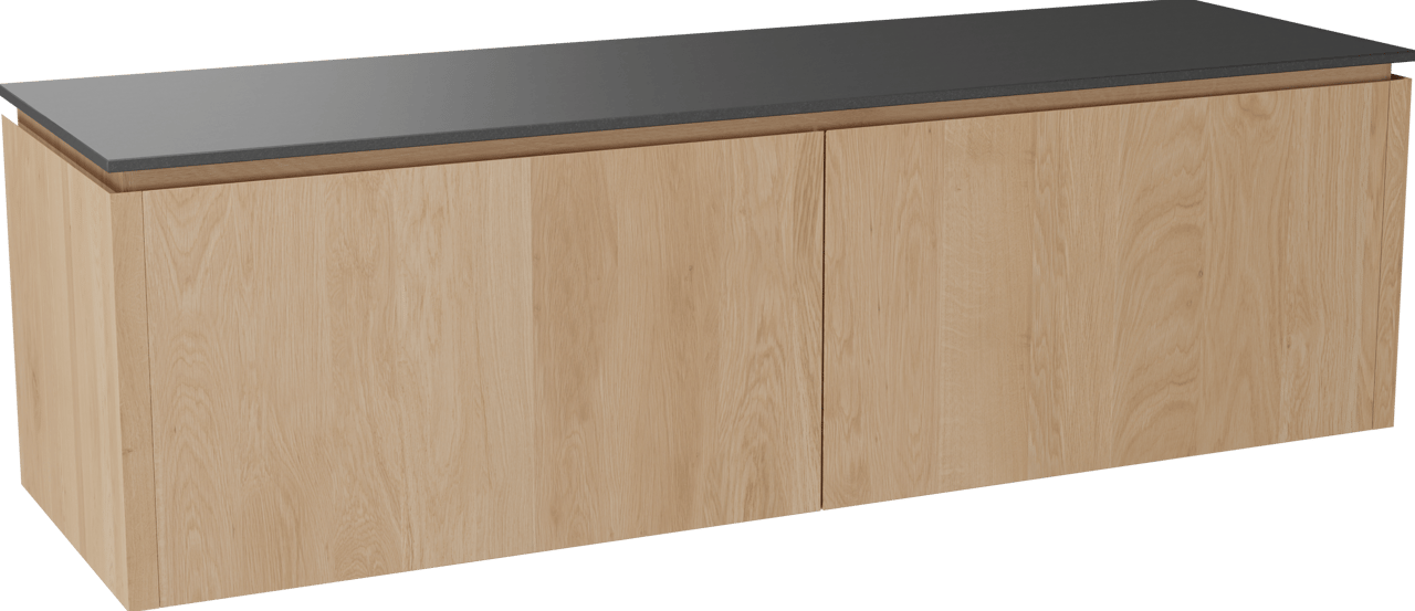 Balmani Eclips zwevend badkamermeubel 180 x 55 cm Natuur eik met Stretto enkel of dubbel tablet in Graniet zwart