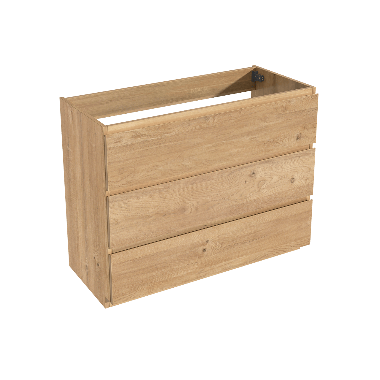 Storke Delta staand wastafelonderkast 100 x 48 cm naturel eiken 3 lades 2 sifonuitsparingen