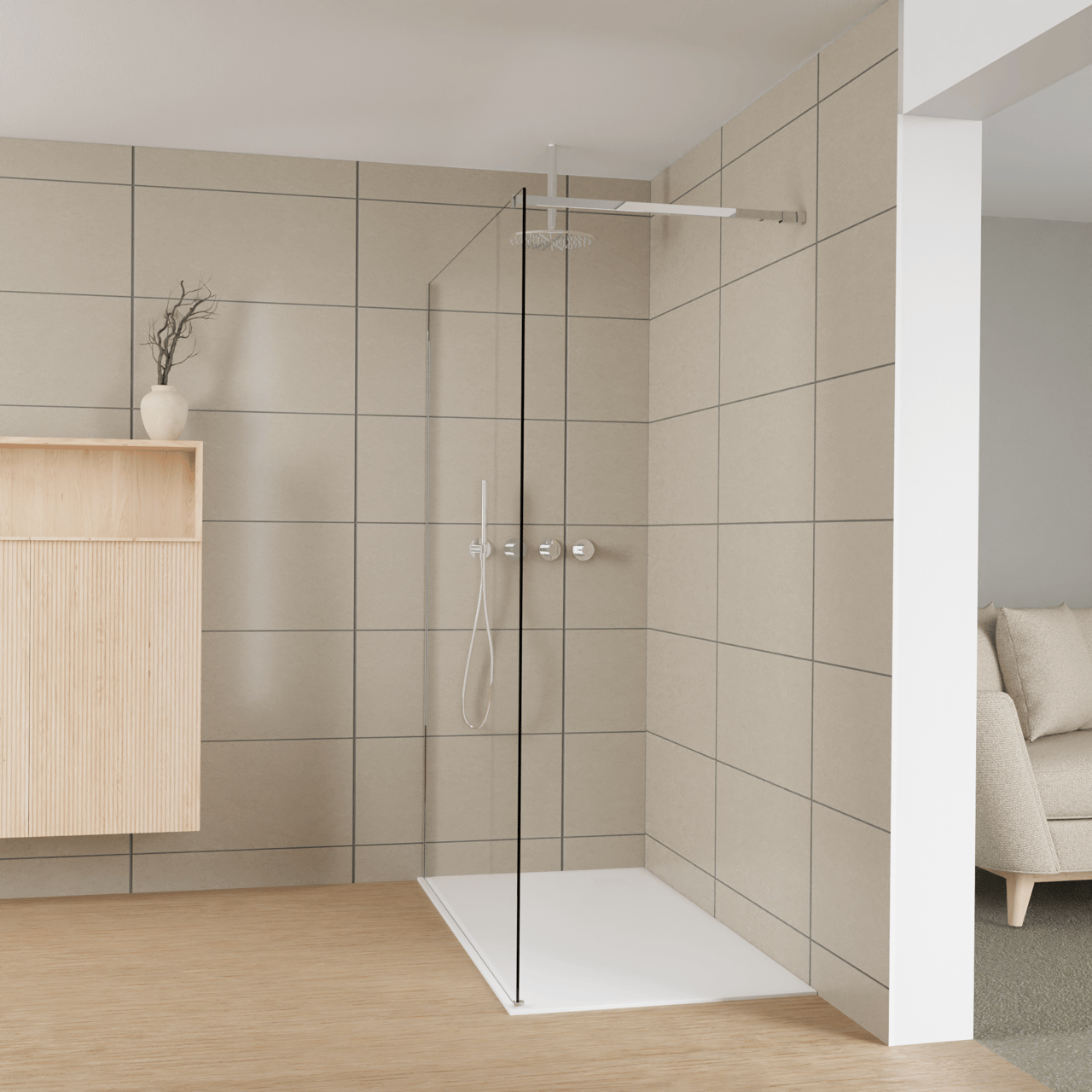 Balmani Modular Walk-In Dusche: 150 x 200 cm, Klarglas, Profil Chrom glänzend