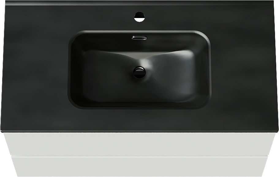 Linie Lado zwevend badmeubel 90 x 46 cm mat wit met Baro enkele wastafel in porselein mat zwart