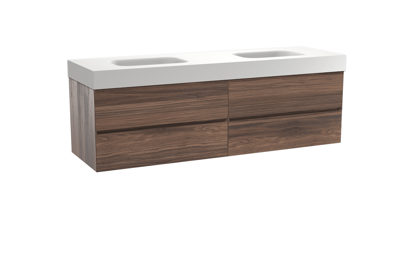 Balmani Mitra meuble salle de bains suspendu 180 x 55 cm noyer avec Arcato double vasque en solid surface blanc mat