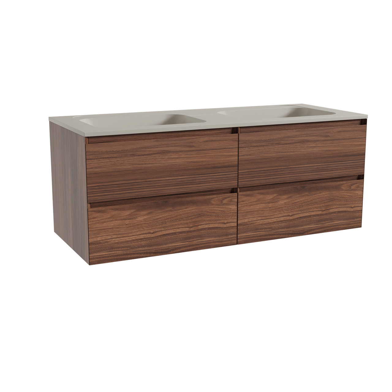 Balmani Mitra meuble salle de bains suspendu 135 x 55 cm noyer avec Tablo Strada double vasque en marbre composite soie grise