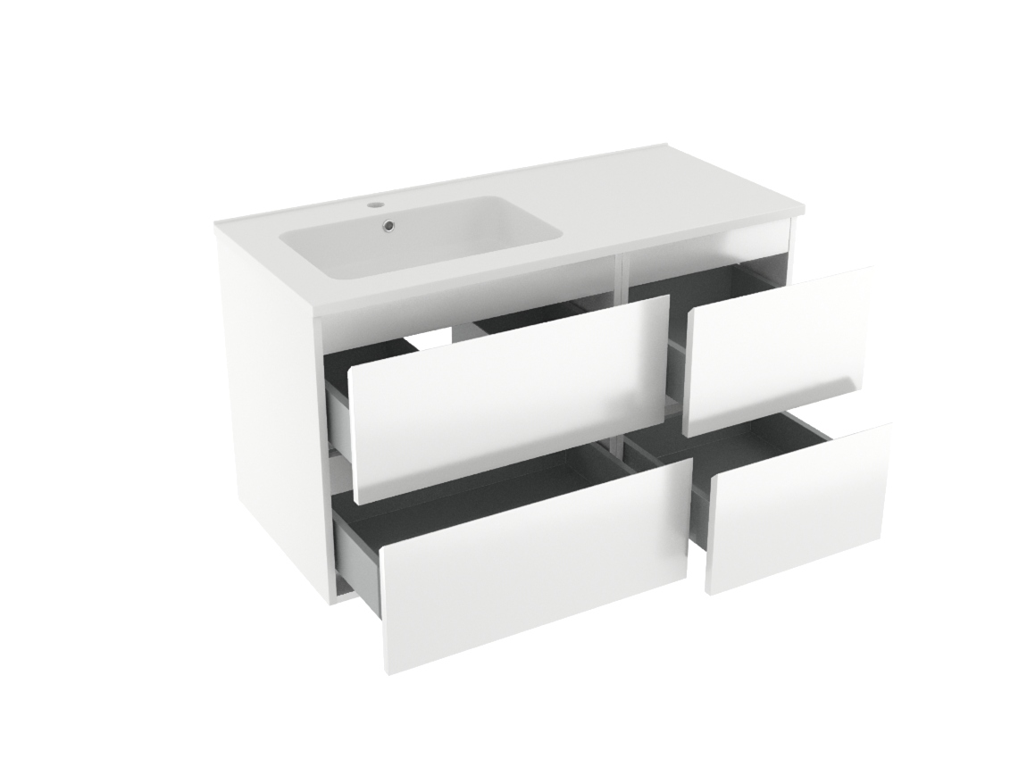 Linie Lado zwevend badkamermeubel 100 x 46 cm glanzend wit met Vano asymmetrisch linkse wastafel in composietmarmer mat wit