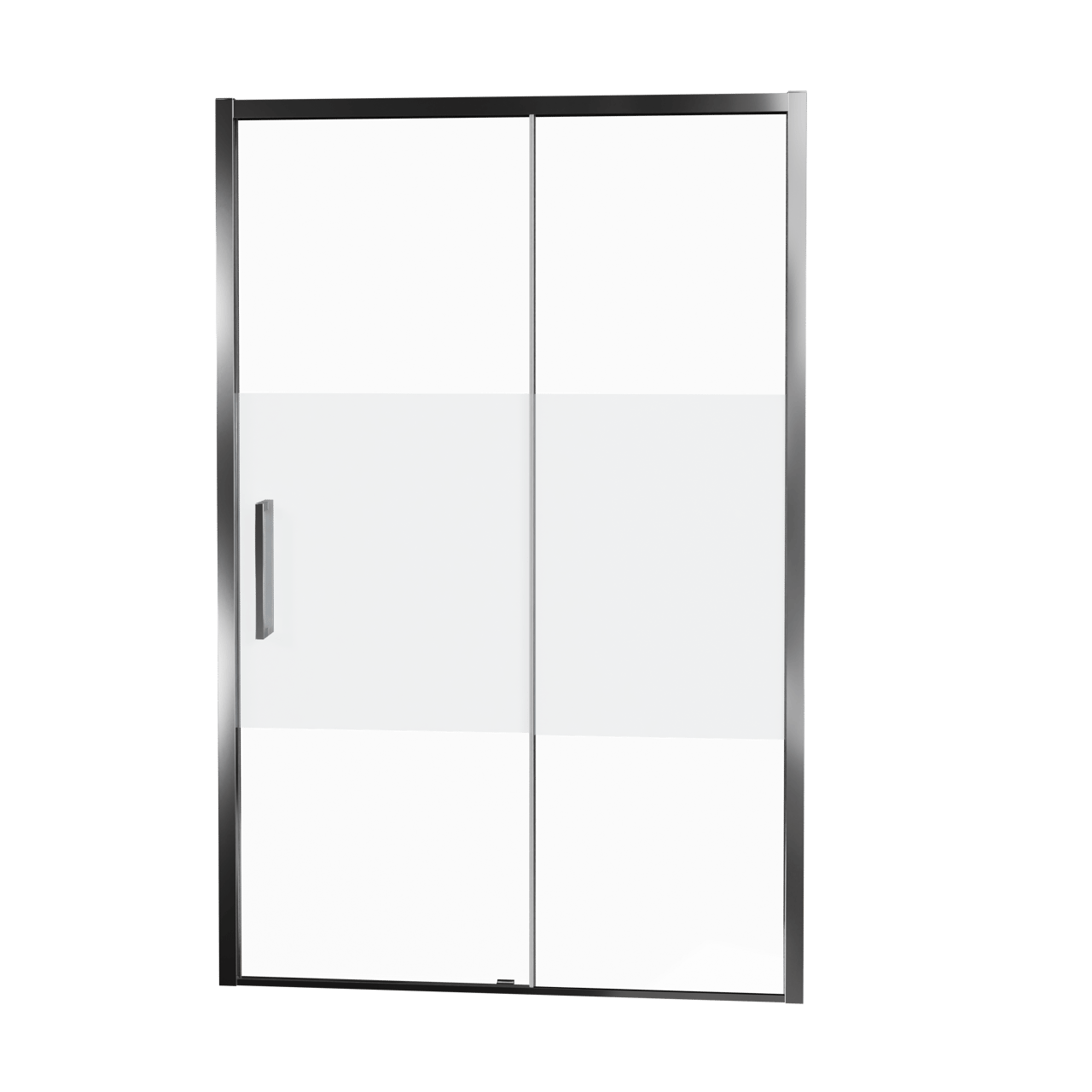 Balmani Senses Design douche schuifdeur rechts 120 cm x 210 cm Helder glas met matte strook glas, Chroom profielen, met coating