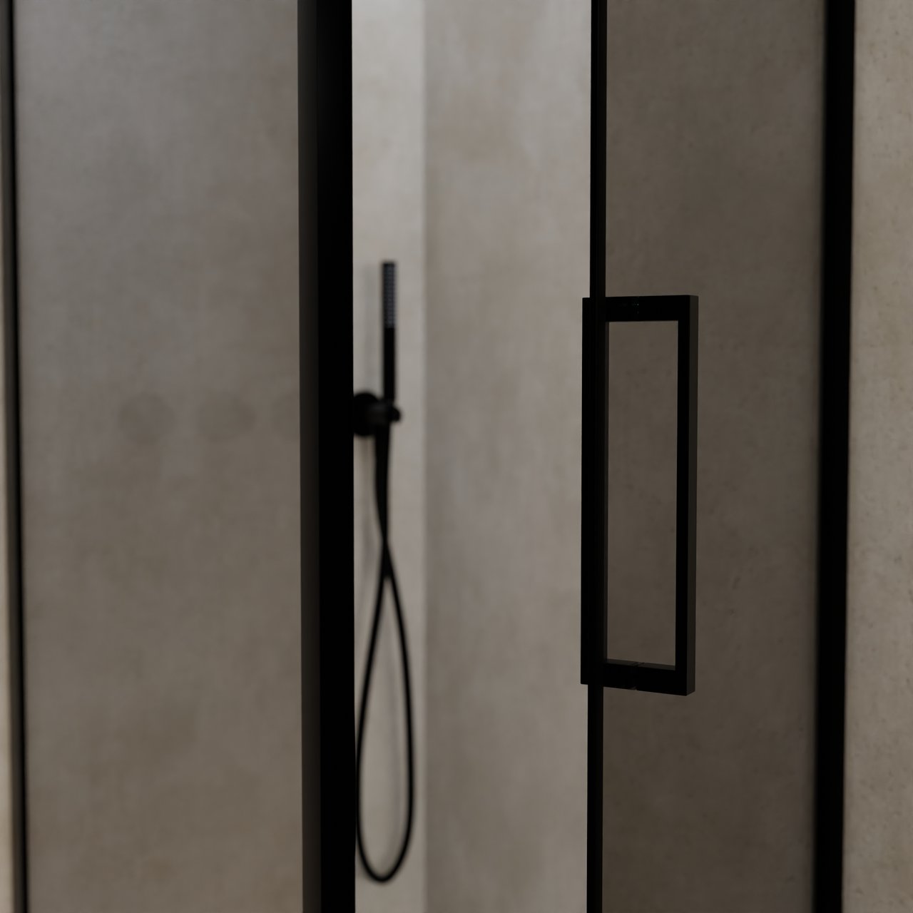 Balmani Senses Design douche en coin avec porte pivotante à droite et paroi latérale fixe, 90 x 90 cm, Miroir Reflex, Profil noir