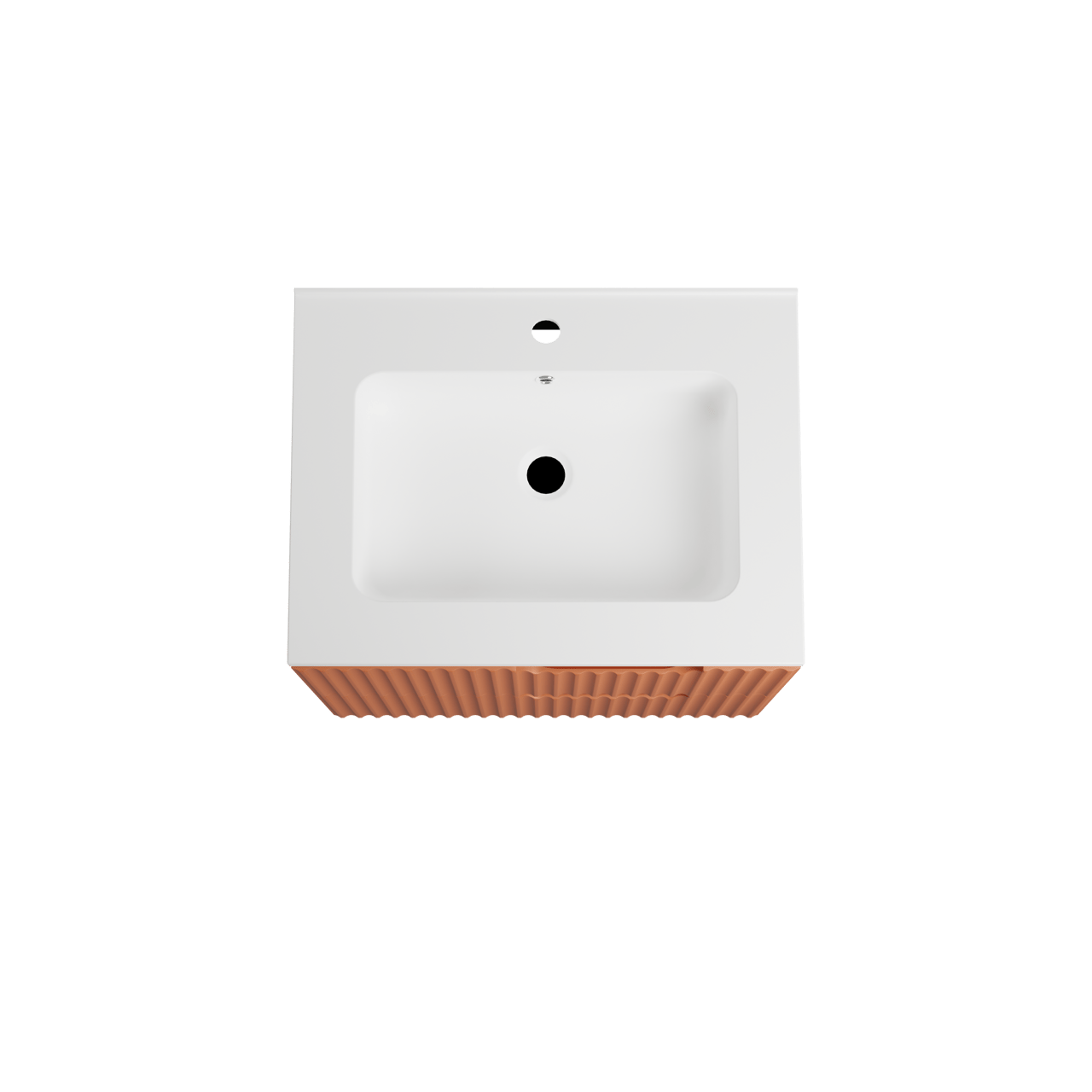 Linie Ribbo meuble salle de bains suspendu 60 x 46 cm cotto avec Vano plan simple en marbre composite blanc mat, Nervure circulaire symétrique verticale