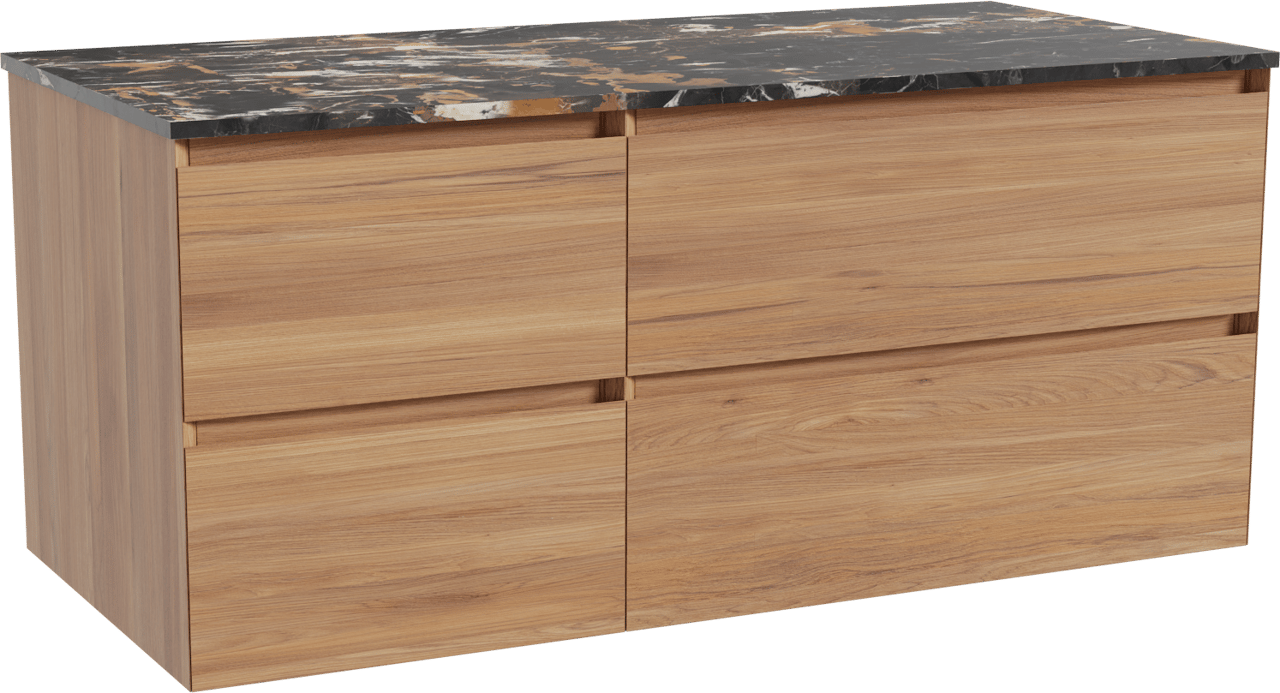 Balmani Mitra meuble salle de bains suspendu 120 x 55 cm teck avec Stretto tablette simple en marbre portoro gold