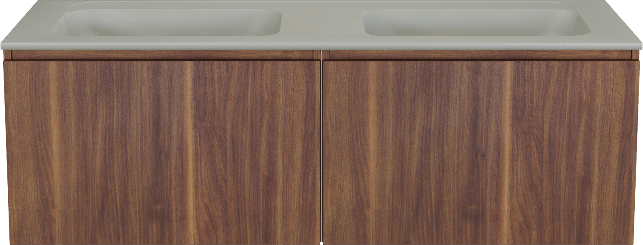 Balmani Sfera meuble salle de bains suspendu 150 x 55 cm noyer américain avec Tablo Strada double vasque en marbre composite soie grise