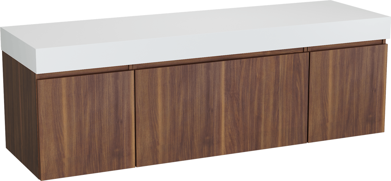 Balmani Sfera meuble salle de bains suspendu 180 x 55 cm noyer américain avec Dominus tablette simple ou double en solid surface blanc mat