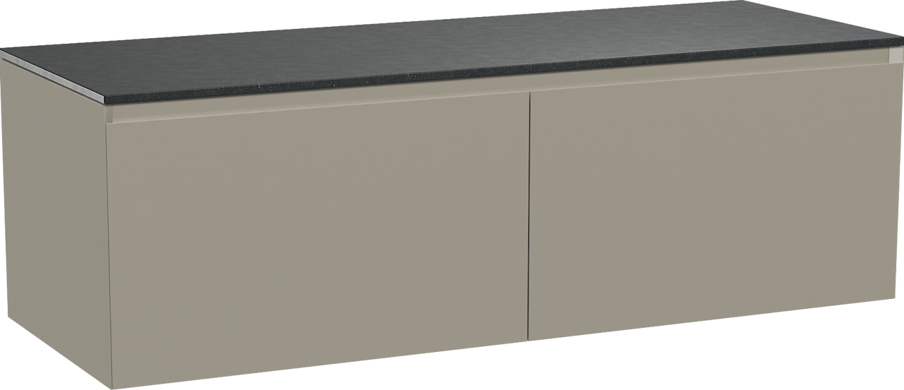 Balmani Idra zwevend badmeubel 150 x 55 cm steengrijs met Stretto enkel of dubbel wastafelblad in zwart graniet