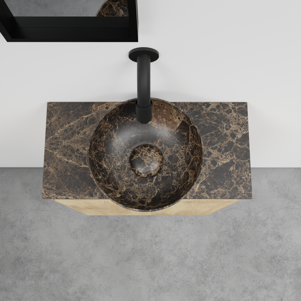 Balmani Mitra zwevend toiletmeubel 42 x 21 cm natuur eik met Facetta tablet en Bari XS waskom in Dark Emperador marmer