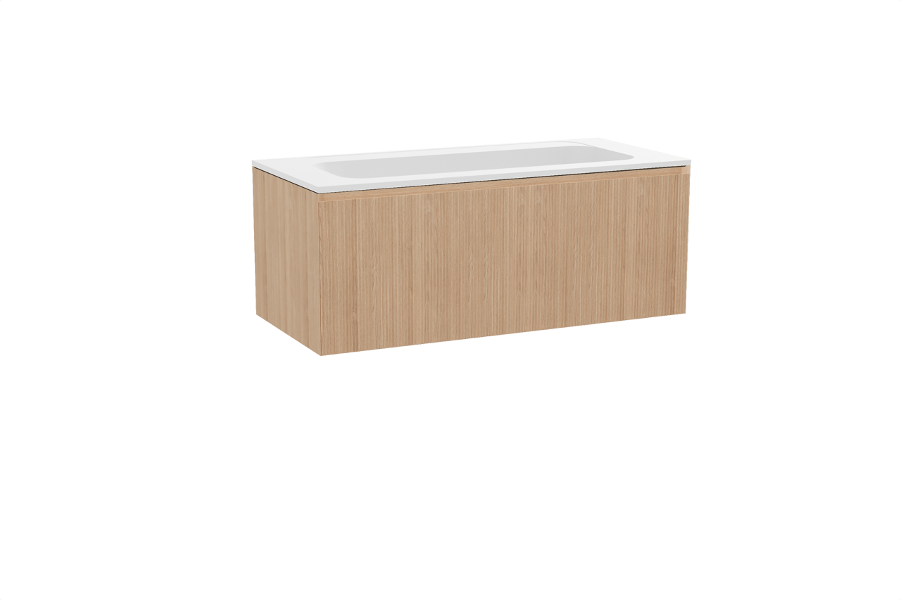 Balmani Fila meuble salle de bains suspendu 120 x 55 cm chêne naturel avec Tablo Strada plan simple en marbre composite blanc mat, Nervure droite symétrique verticale