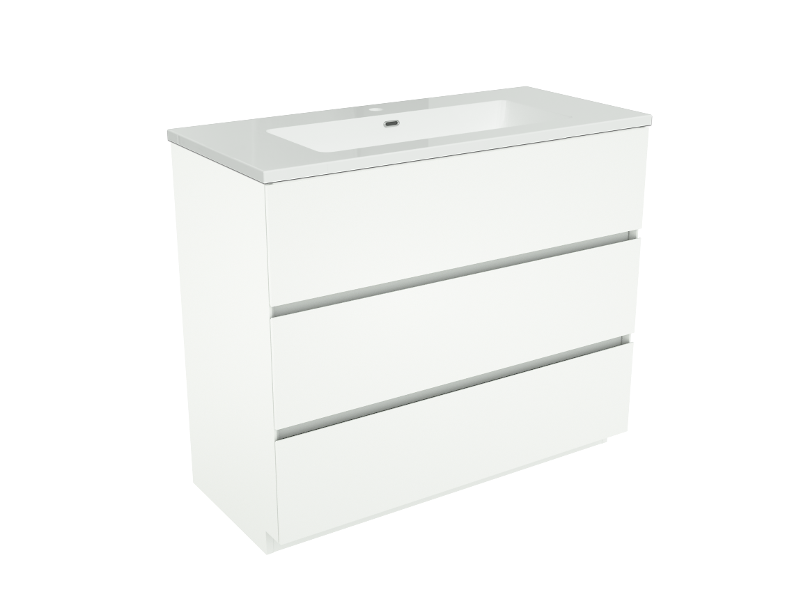 Storke Edge freistehendes Möbelstück Set: 100 x 46 cm, Weiß matt, mit Diva Einzelwaschtisch, Marmorkomposit Weiß glänzend