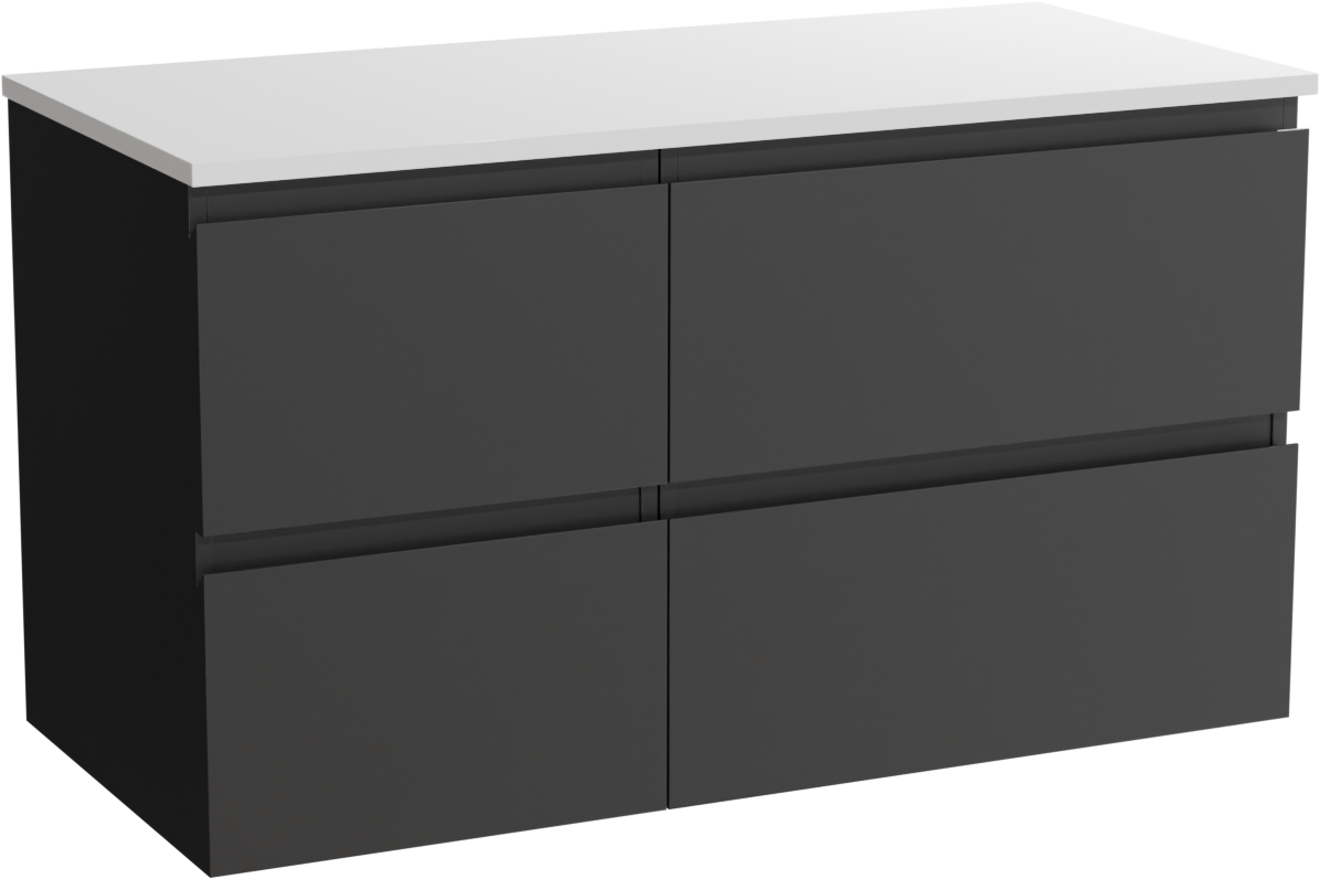 Linie Lado hängendes Möbelstück Set: 100 x 46 cm, Schwarz matt, mit Lado Einzel- oder Doppel Waschtischplatte, Marmorkomposit Weiß matt