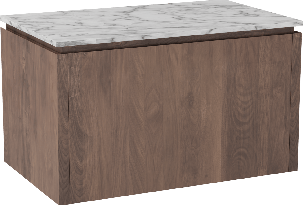 Balmani Eclips hängendes Möbelstück Set: 90 x 55 cm, Amerikanischer Nussbaum, mit Stretto Einzel Waschtischplatte Carrara-Marmor