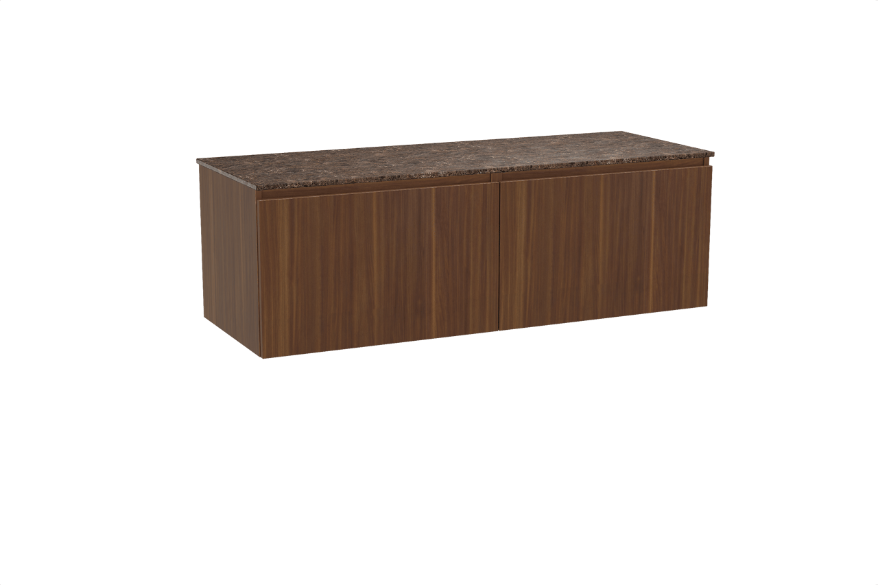 Balmani Sfera meuble salle de bains suspendu 150 x 55 cm noyer américain avec Stretto tablette simple ou double en marbre dark emperador