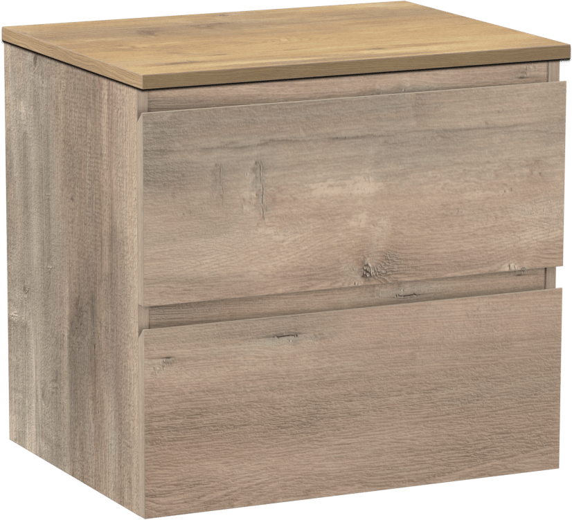 Linie Lado zwevend badmeubel 60 x 46 cm grijs eiken met Lado enkel wastafelblad in melamine naturel eiken