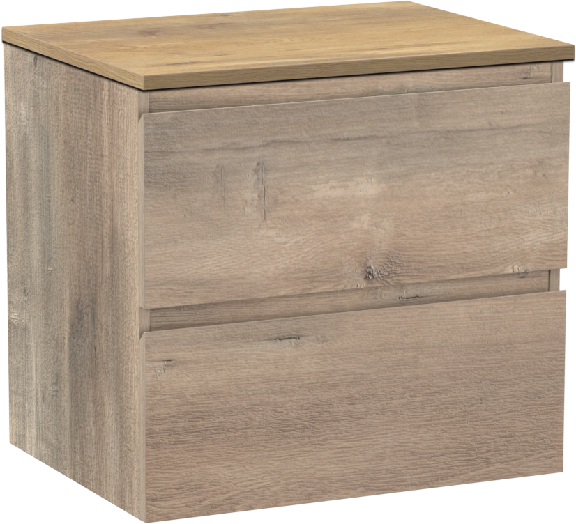 Linie Lado hängendes Möbelstück Set: 60 x 46 cm, Graue Eiche, mit Lado Einzel Waschtischplatte, Melamin Naturbelassene Eiche