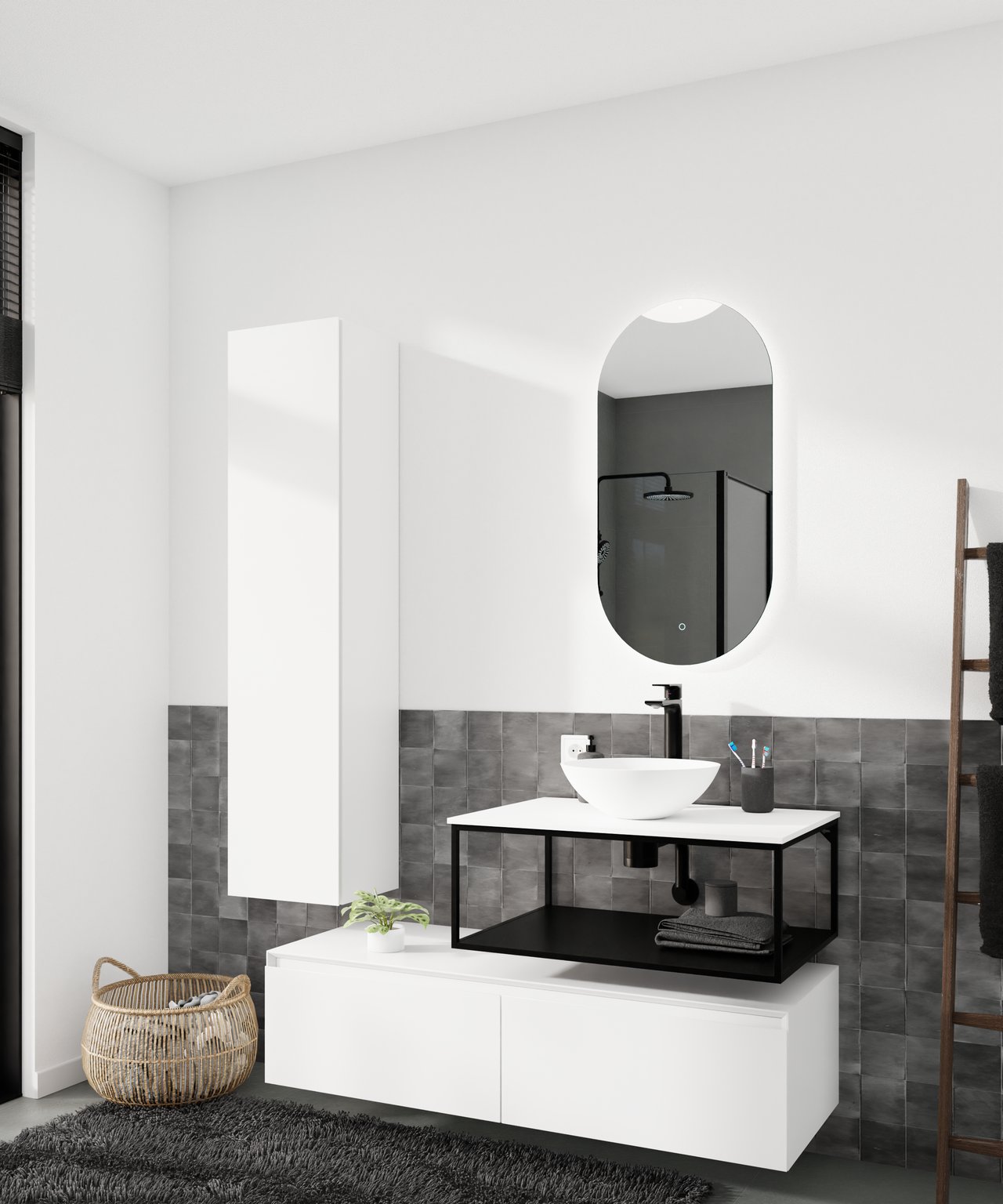 Storke Edge Modulo meuble sous-lavabo suspendu 130 x 48 cm blanc brillant 2 tiroirs