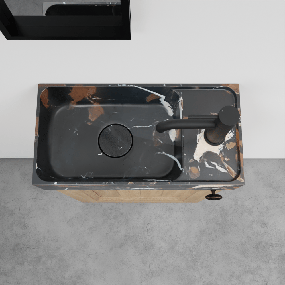 Balmani Lemon zwevend toiletmeubel 42 x 21 cm verweerd eiken met Dama wastafel in Portoro Gold marmer