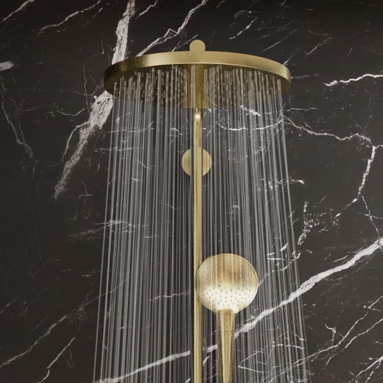 Blaufoss Nola 300 Regendusche Duschsystem mit Thermostatbatterie: Wandmontage, Brushed Champagne Gold