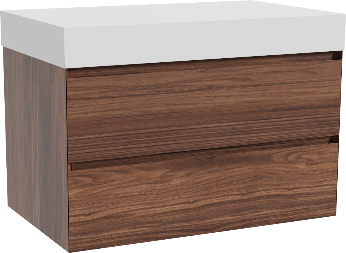 Balmani Mitra meuble salle de bains suspendu 90 x 55 cm noyer avec Dominus tablette simple en solid surface blanc mat