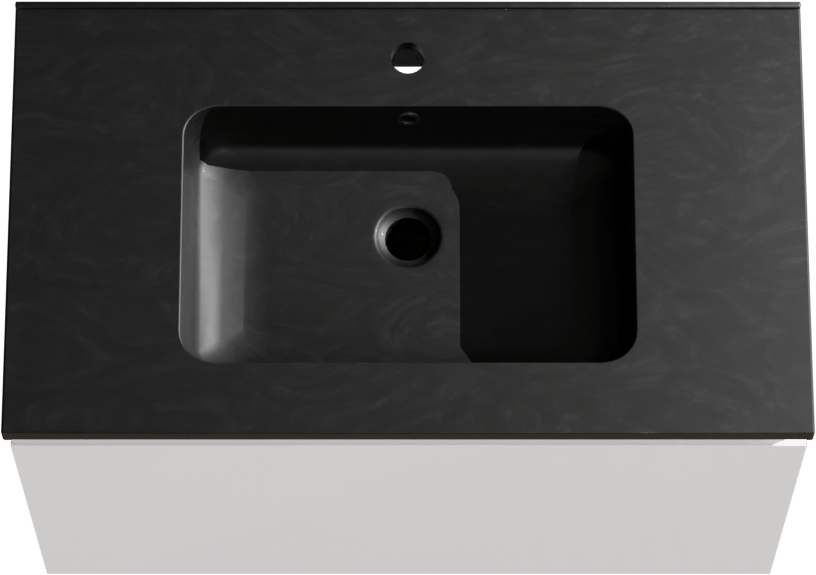 Linie Lado meuble salle de bains suspendu 80 x 46 cm blanc brillant avec Vano plan simple en marbre composite noir mat