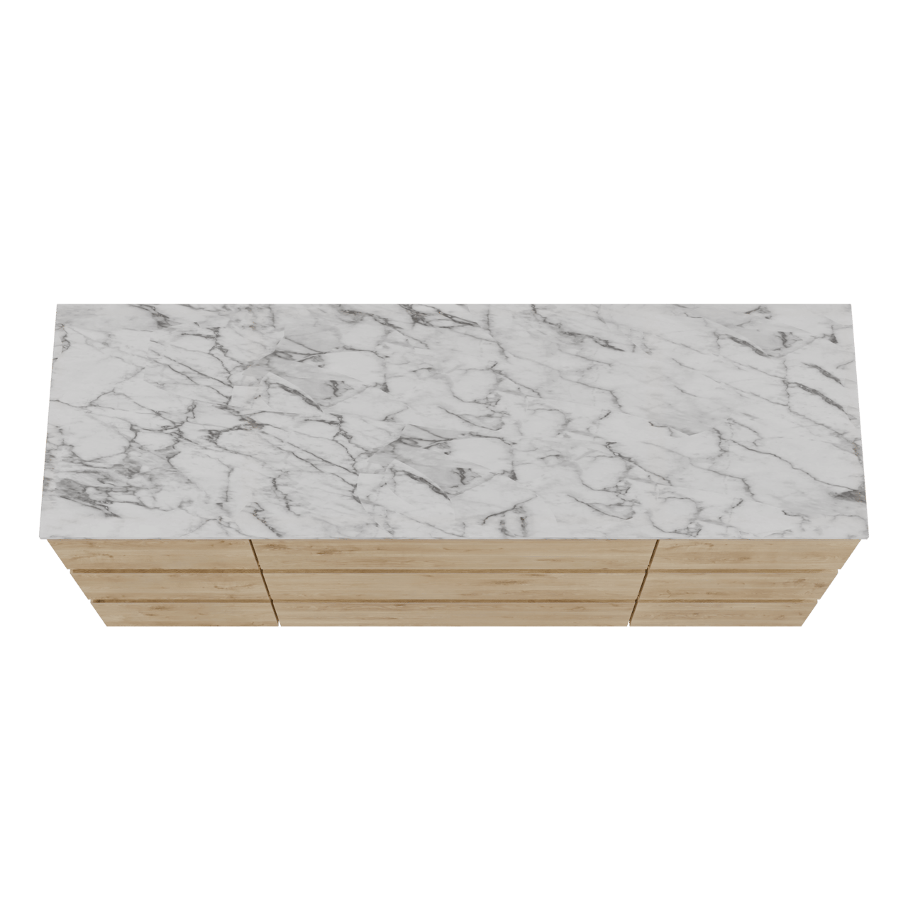 Balmani Lucida freistehendes Möbelstück Set: 180 x 55 cm, Rohe Eiche, mit Stretto Einzel- oder Doppel Waschtischplatte, Marmor Carrara