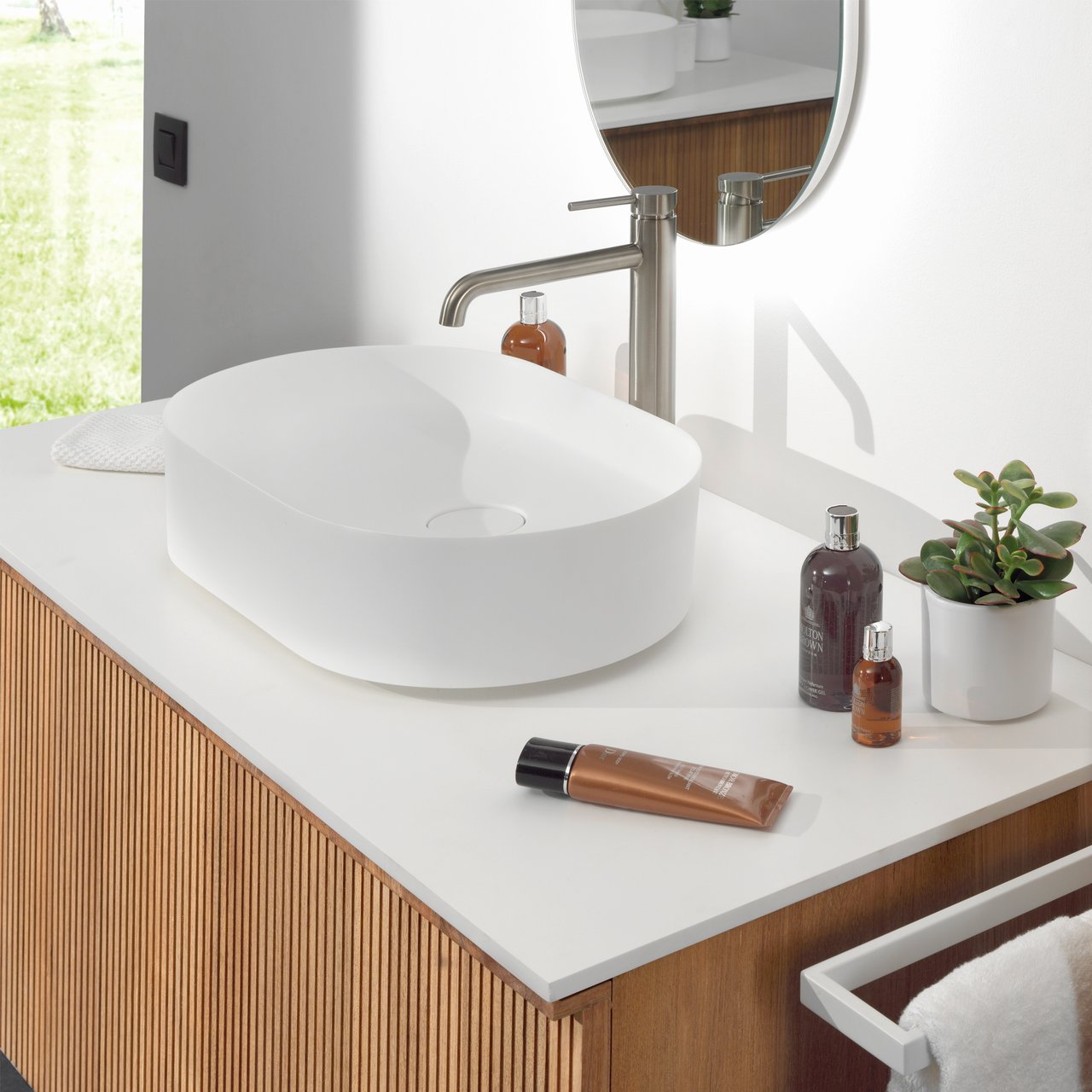 Blaufoss Round verhoogde wastafelkraan Brushed CoolMetal