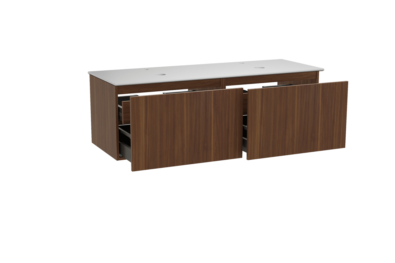 Balmani Sfera meuble salle de bains suspendu 150 x 55 cm noyer américain avec Facetta tablette double en solid surface blanc mat