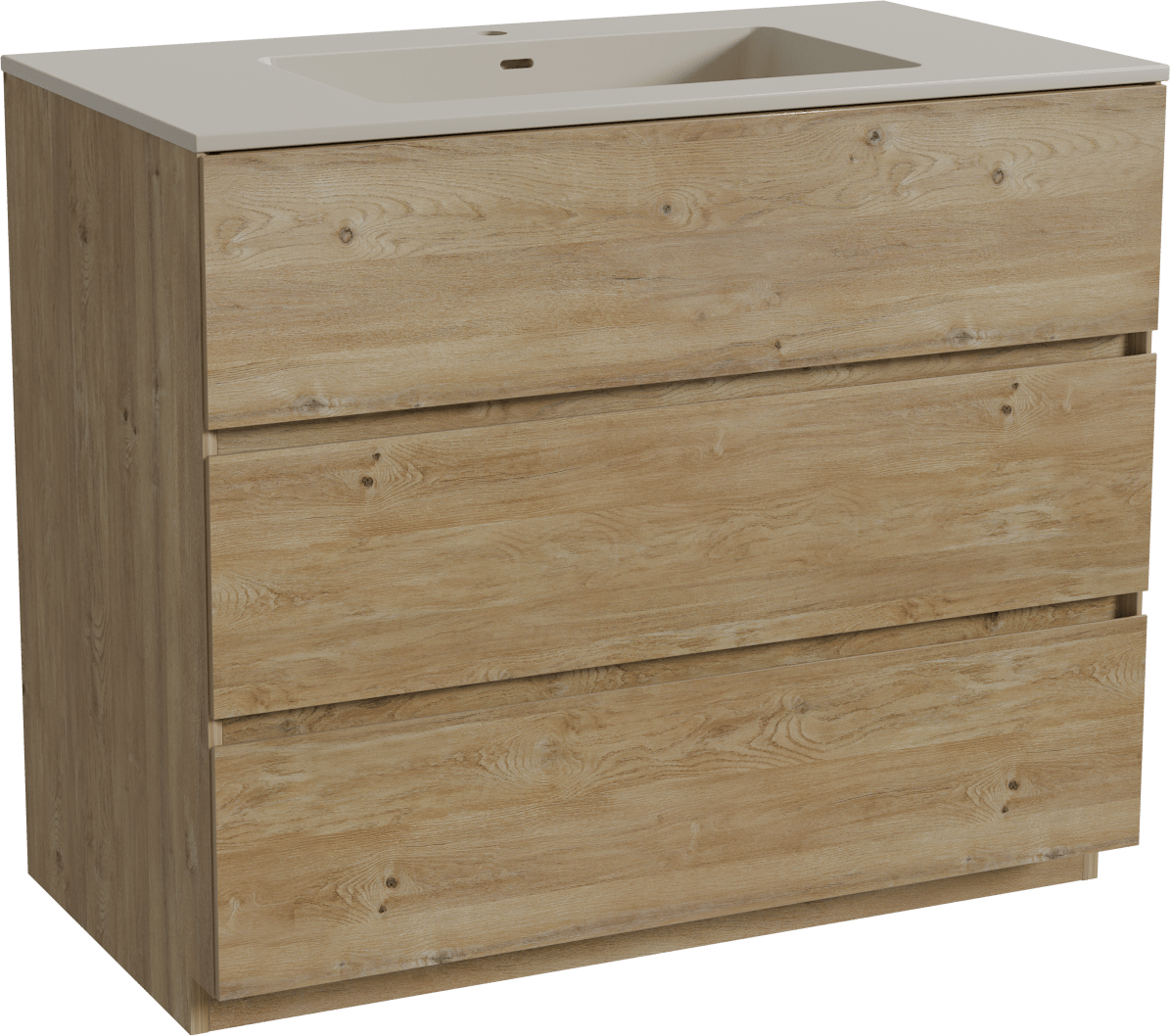 Storke Edge freistehendes Möbelstück Set: 95 x 52 cm, Rohe Eiche, mit Diva Einzelwaschtisch, Top Solid Seidengrau