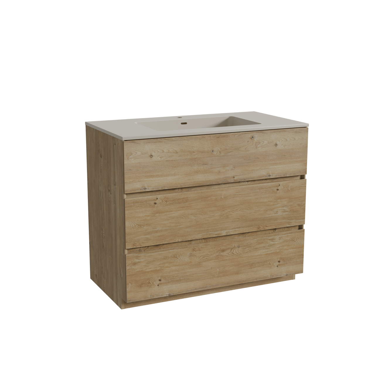 Storke Edge freistehendes Möbelstück Set: 95 x 52 cm, Rohe Eiche, mit Diva Einzelwaschtisch, Top Solid Seidengrau