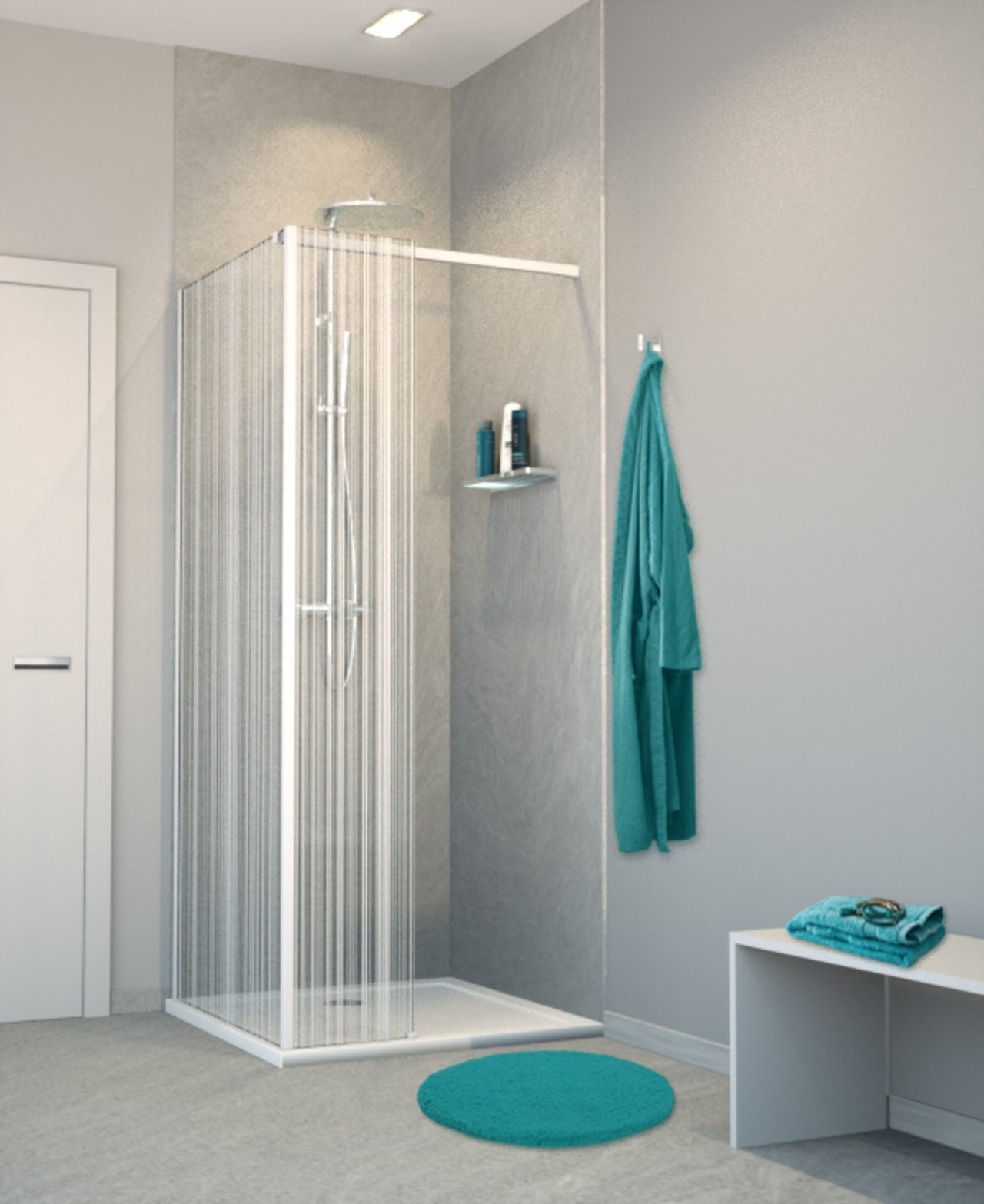 Balmani Modular inloopdouche met vaste zijwand 80 x 200 cm barcode wit glas mat wit profiel