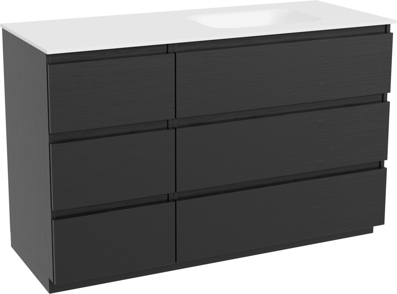 Balmani Lucida meuble salle de bains à poser 135 x 55 cm chêne noir avec Tablo Arcato vasque asymétrique droite en solid surface blanc mat