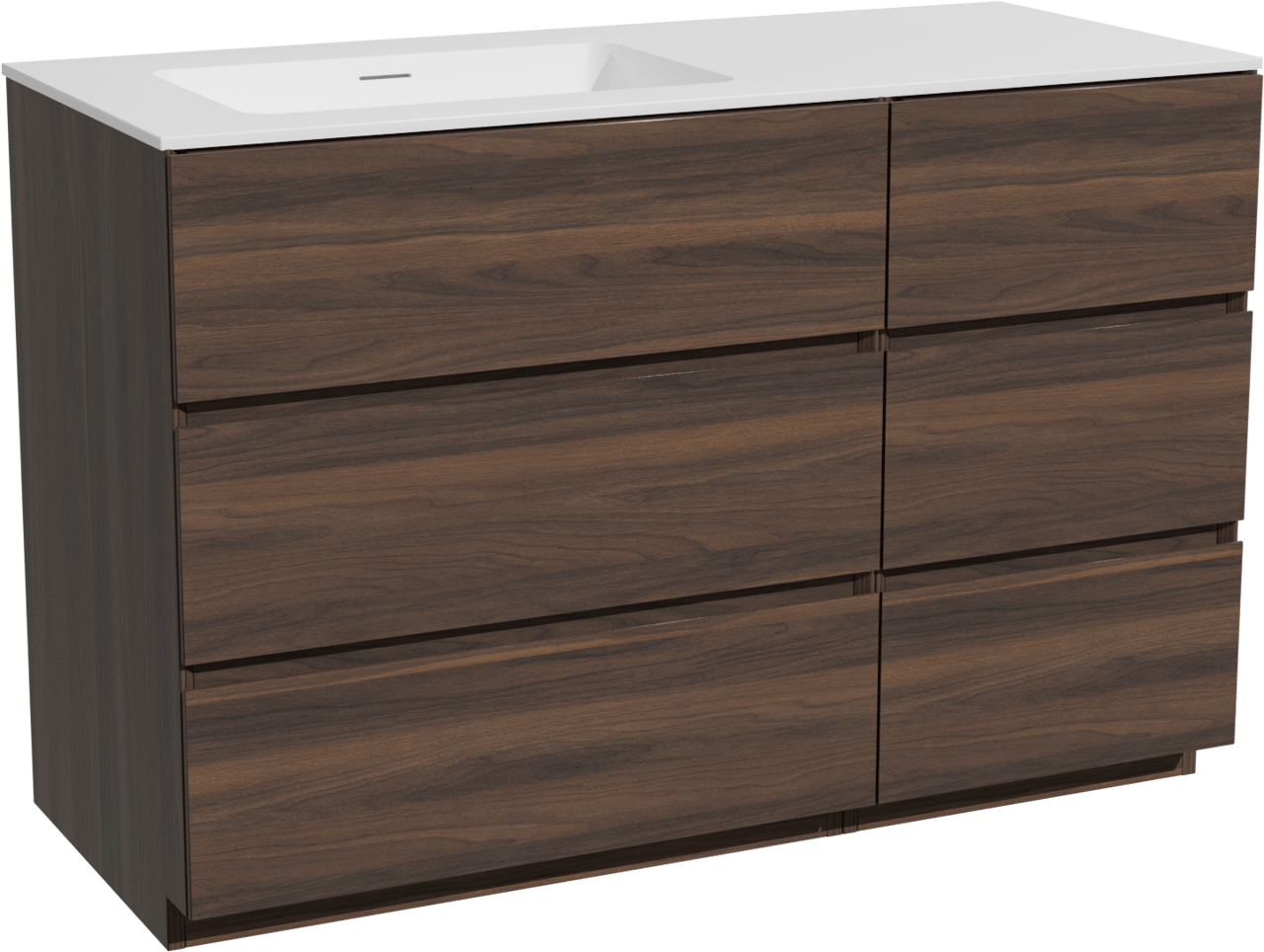 Storke Edge freistehendes Möbelstück Set: 120 x 52 cm, Nussbaum, mit Mata Waschtisch links, Solid Surface Weiß matt