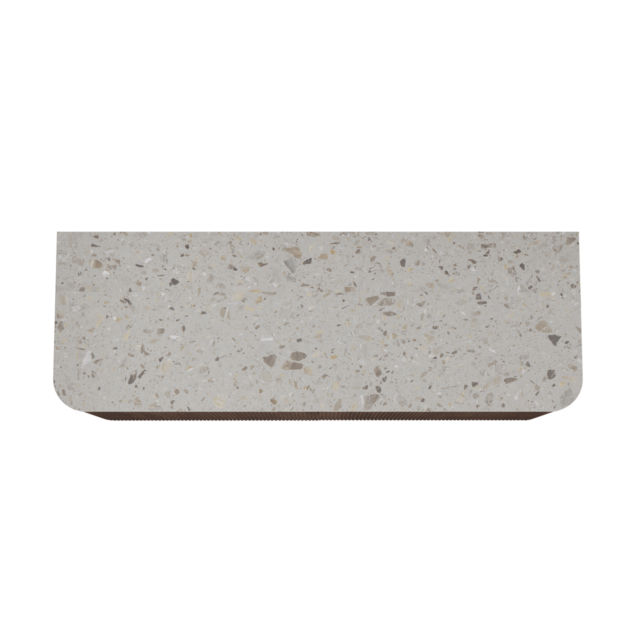 Balmani Moon hängendes Möbelstück Set: 160 x 55 cm, Amerikanischer Nussbaum, mit Moon Einzel- oder Doppel Waschtischplatte, Terrazzo in Greige, Vertikale symmetrische gerade Rippe