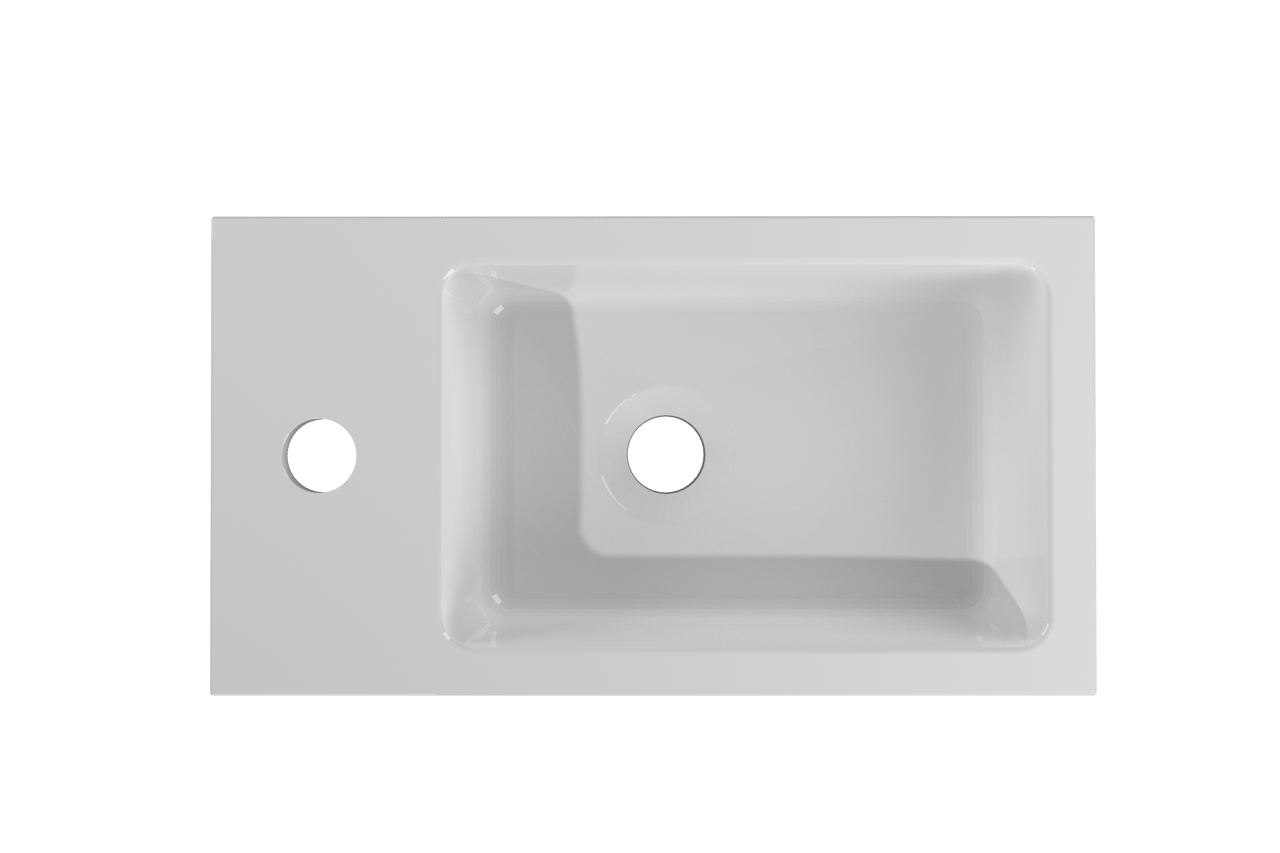 Linie Lado hängendes WC-Möbel-Set, 40 x 22 cm, braune Eiche, mit Vano Waschtisch, glänzendes marmorkomposit