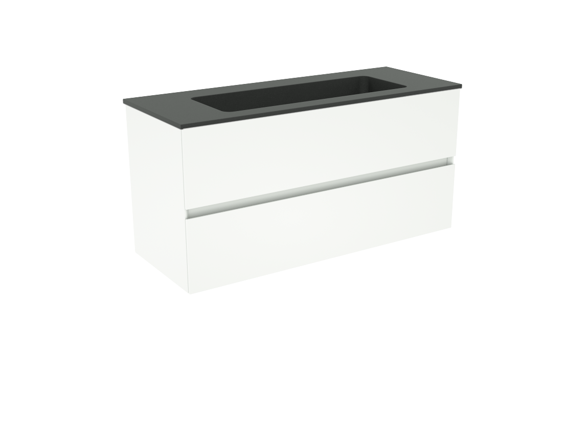 Storke Edge hängendes Möbelstück Set: 100 x 40 cm, Weiß matt, mit Scuro Einzelwaschtisch, Quarz Schwarz matt