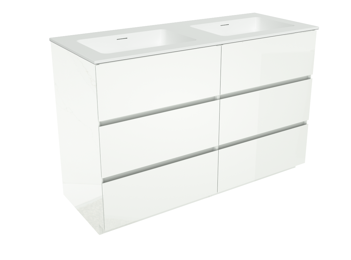 Storke Edge meuble salle de bains à poser 130 x 52 cm blanc brillant avec Mata double vasque en solid surface blanc mat