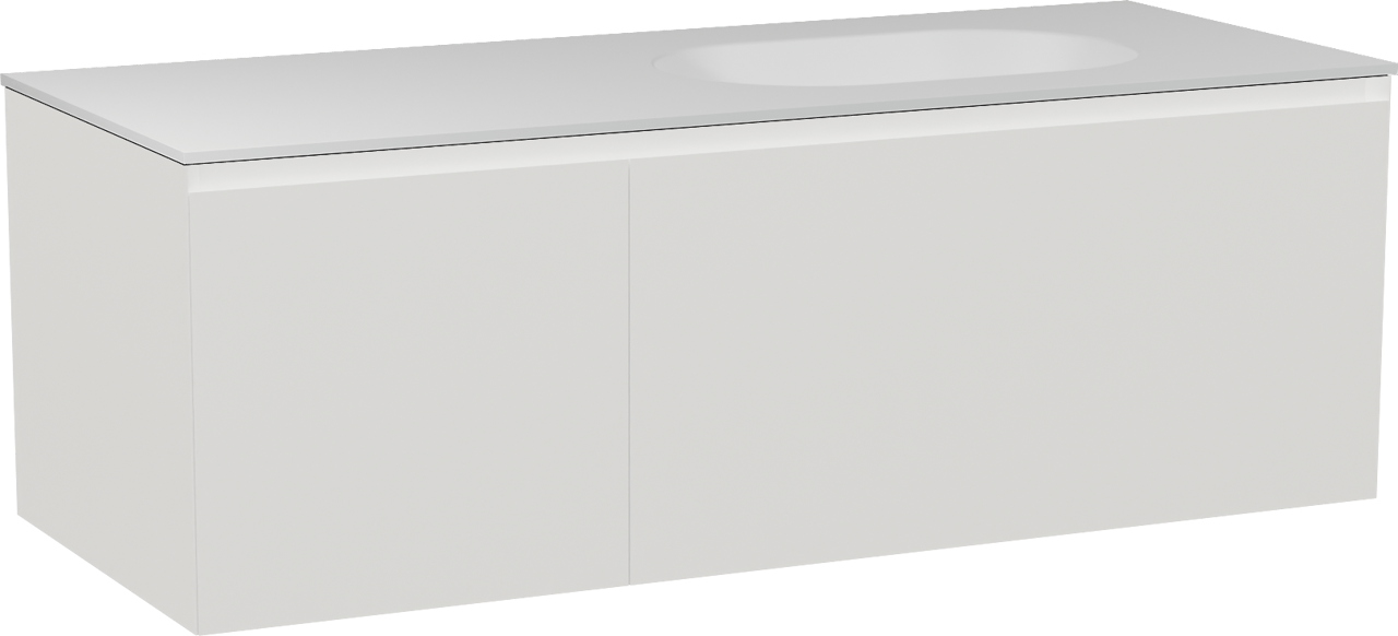 Balmani Idra meuble salle de bains suspendu 135 x 55 cm blanc mat avec Tablo Oval plan vasque asymétrique à droite en solid surface blanc mat