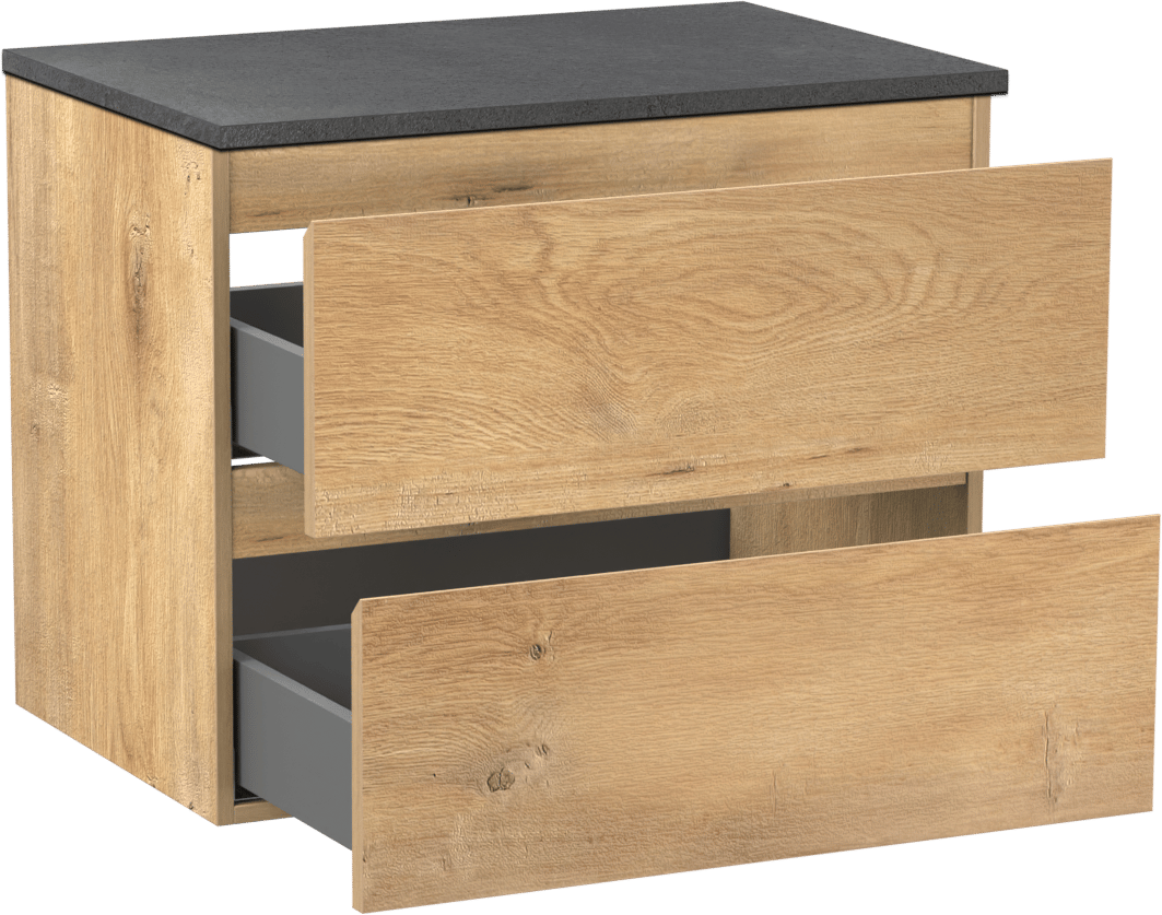 Linie Lado hängendes Möbelstück Set: 70 x 46 cm, Naturbelassene Eiche, mit Lado Einzel Waschtischplatte, Melamin Schiefergrau