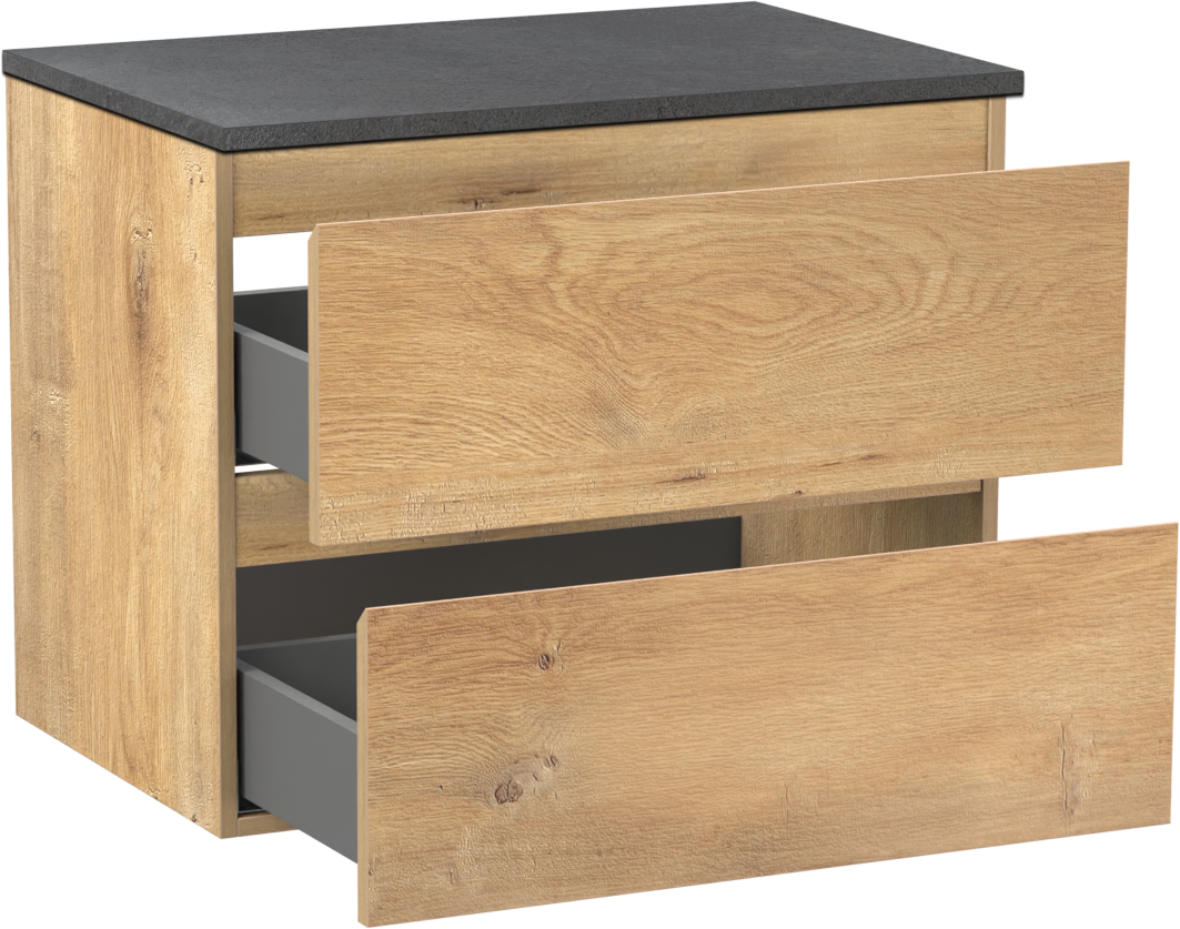 Linie Lado zwevend badkamermeubel 70 x 46 cm natuur eik met Lado enkel tablet in melamine leisteen grijs