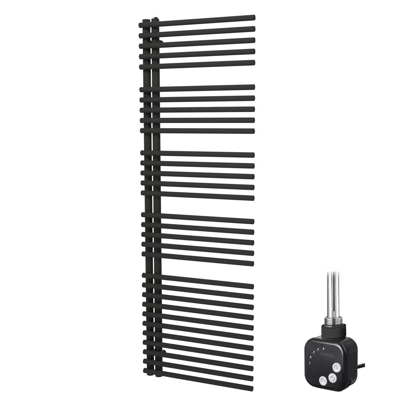 Vipera Nevada enkele handdoekradiator 60 x 180 cm elektrische verwarming mat zwart middenaansluiting 800W, weerstand inbegrepen
