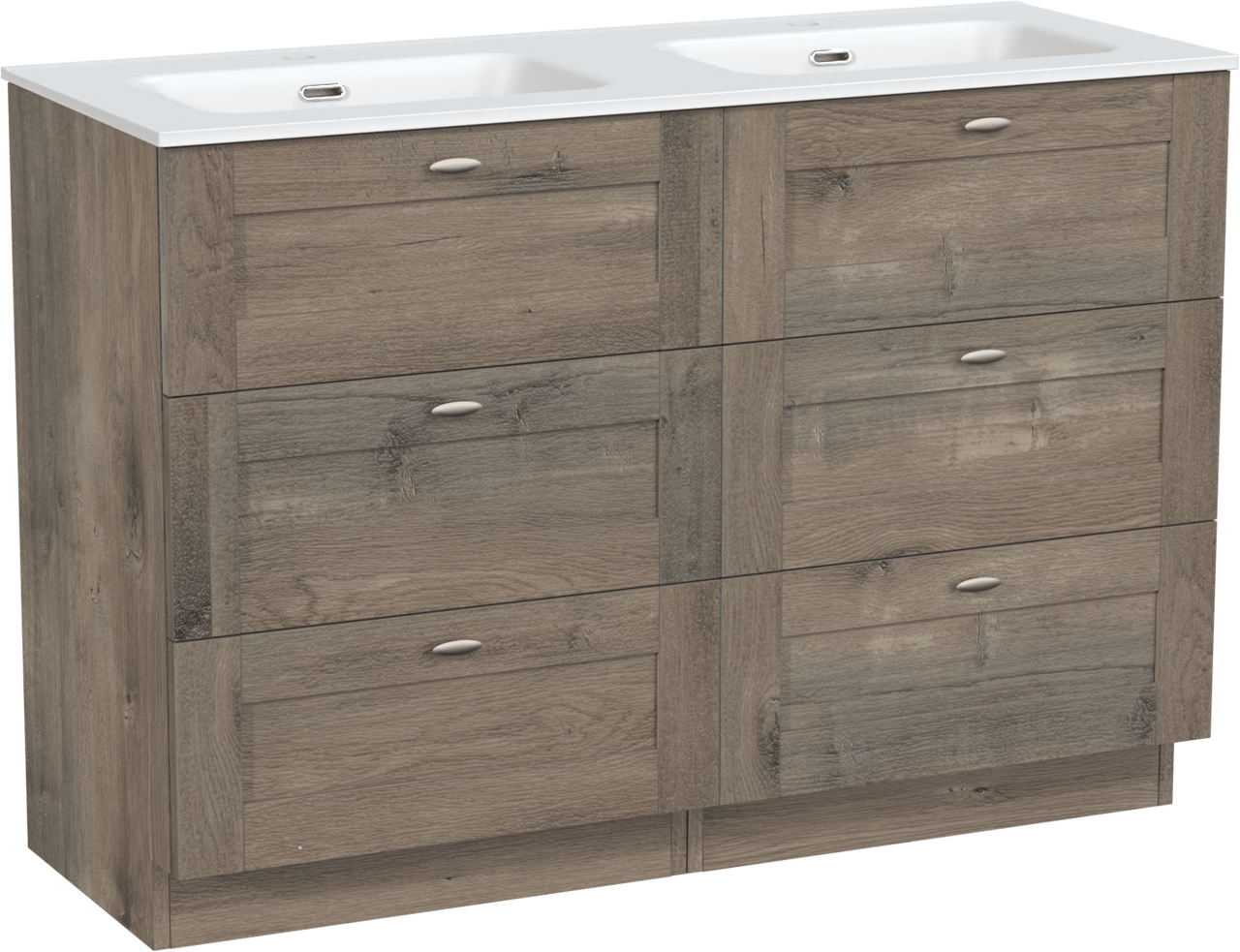 Linie Classo freistehendes Möbelstück Set: 120 x 46 cm, Graue Eiche, mit Baro Doppelwaschtisch, Porzellan Weiß matt