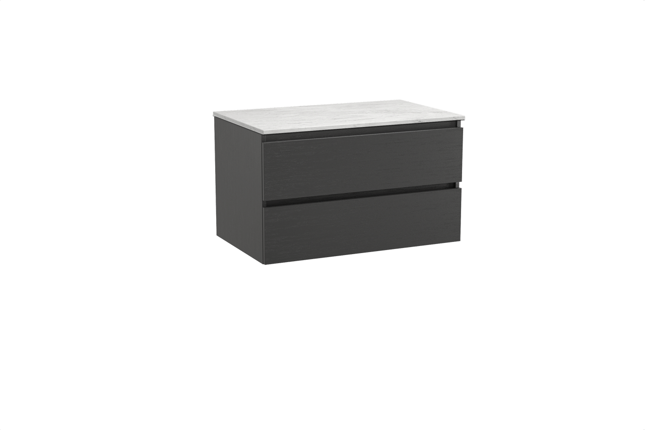 Balmani Lucida meuble salle de bains suspendu 90 x 55 cm chêne noir avec Stretto tablette simple en marbre carrara