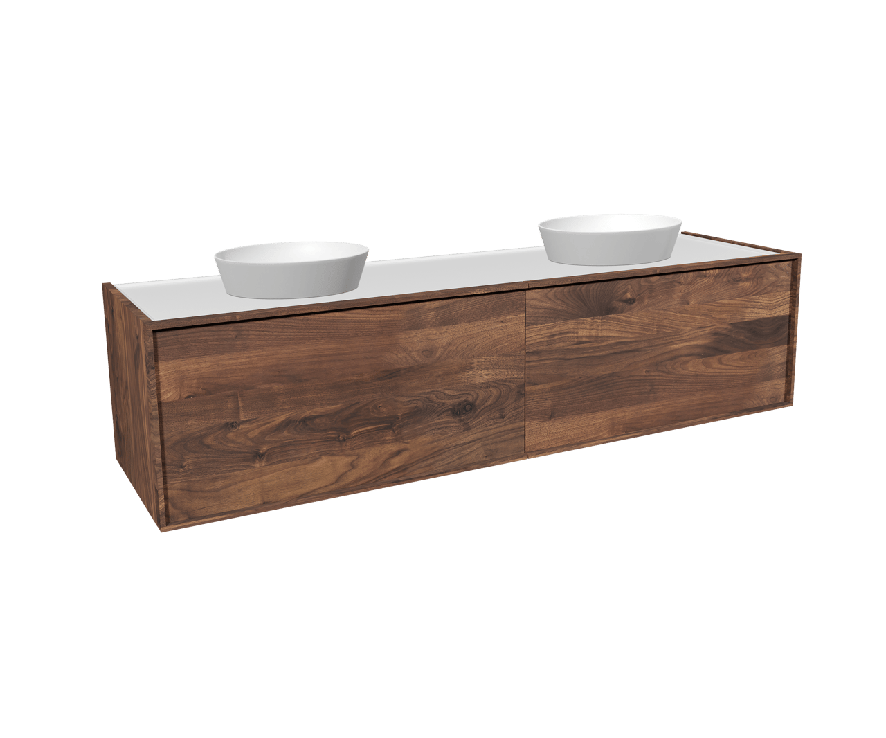 Balmani Quadro meuble salle de bains suspendu 184 x 53  cm noyer américain avec Bordo tablette simple ou double en Solid Surface mat