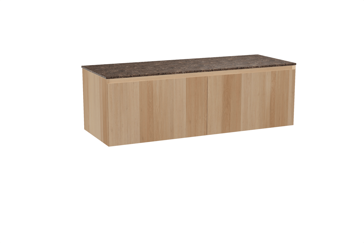 Balmani Idra meuble salle de bains suspendu 150 x 55 cm chêne naturel avec Stretto tablette simple ou double en marbre dark emperador
